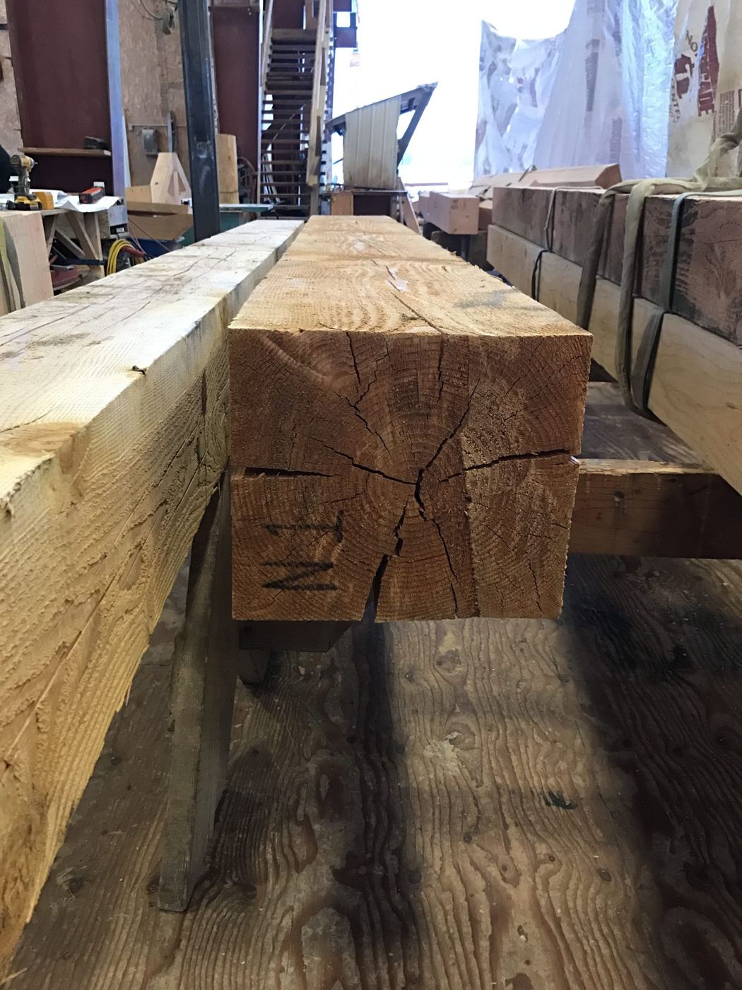 Cut mortise joinery on a heavy timber beam